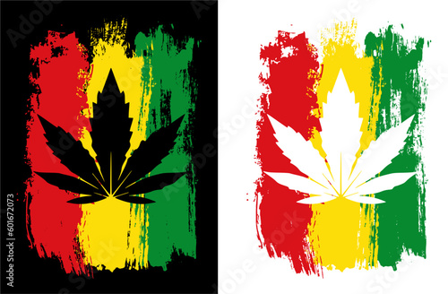 cannabis icon on paintbrush of reagge colour