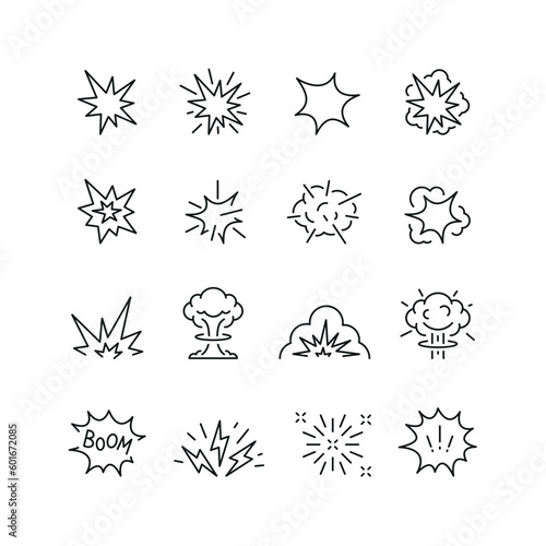 Murais de parede Vector line set of icons related with explosion