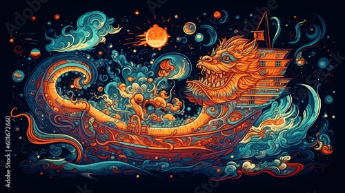 illustration magic ship. generative ai.