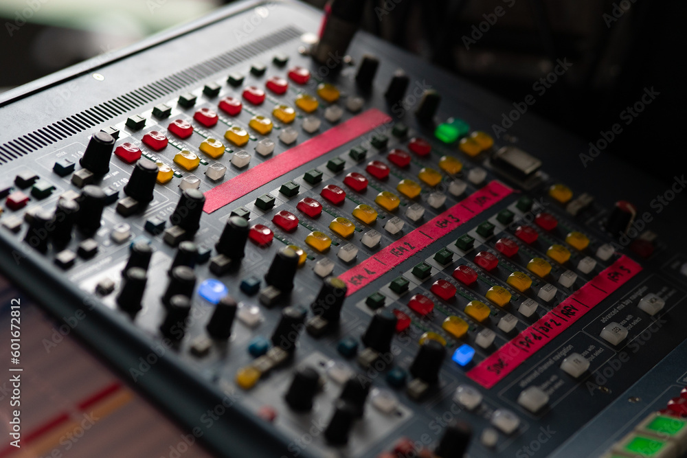 Mixer Concert - Professional sound and audio control panel with buttons and sliders Mixer Concert - Professional sound and audio control panel with buttons and sliders
