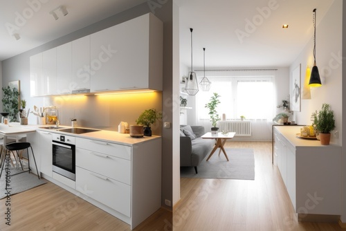 Before And After Of Modern Kitchen Apartment Room In Renovated House  ai generative