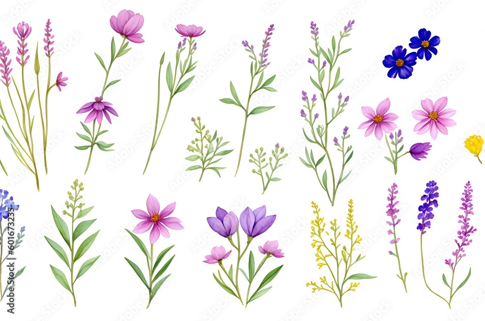 Drawn wild flowers on a white background. Drawn wild flowers on a white background.