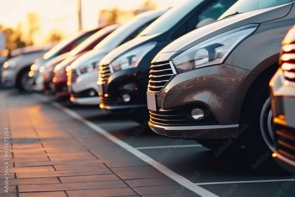 Cars in a row. Used car sales, ai generative