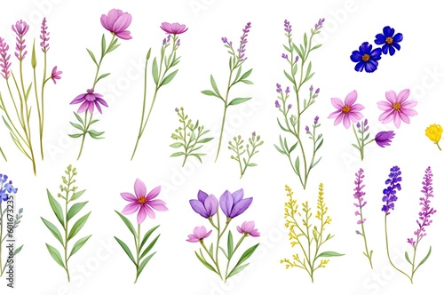 Drawn wild flowers on a white background.