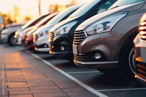 Cars in a row. Used car sales, ai generative