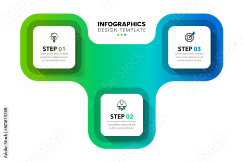 Infographic template. 3 connected squares with icons and text