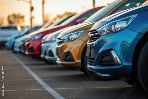 Cars in a row. Used car sales, ai generative © nataliya_ua