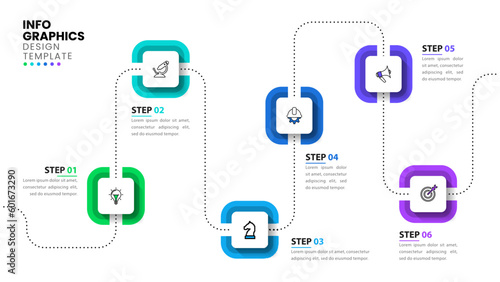Infographic template. Timeline in rectangular style with 6 steps