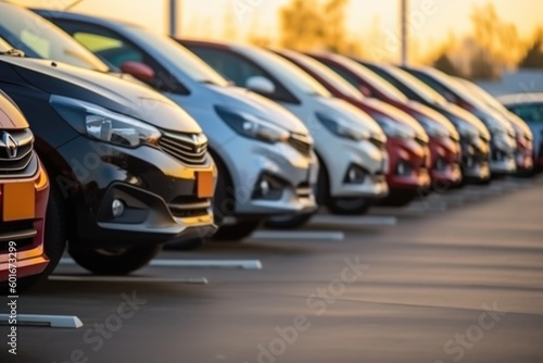 Cars in a row. Used car sales, ai generative © nataliya_ua