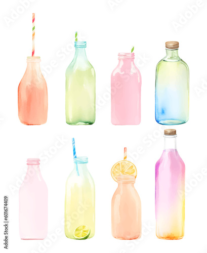 watercolor empty glass bottle Isolated hand drawn painting vector illustration