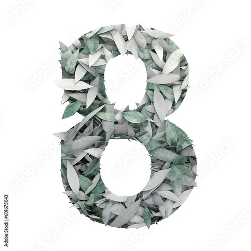 Minimalist Collage of Number 8 Made with Leaf Cutouts on White Background photo