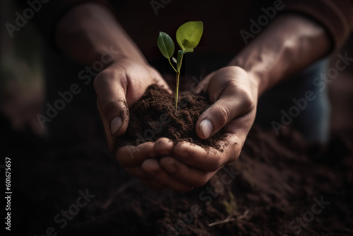 hand holding young tree for planting, concept eco earth day © Ployker