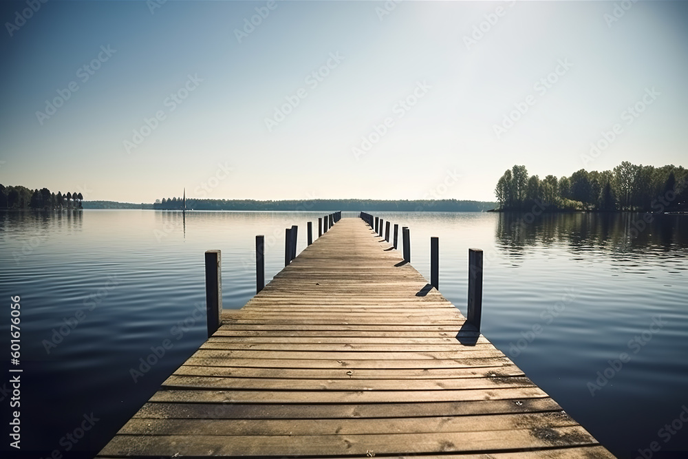 Empty pier on a lake on sunny day
