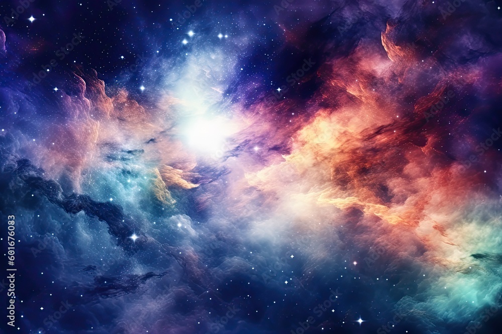 Space nebula night gallaxy illustration. Cosmos universe astronomy. Generative AI.