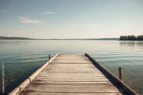Empty pier on a lake on sunny day © Ployker