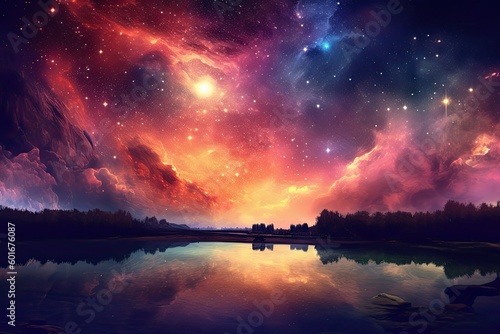 Space nebula night gallaxy illustration. Cosmos universe astronomy. Generative AI.