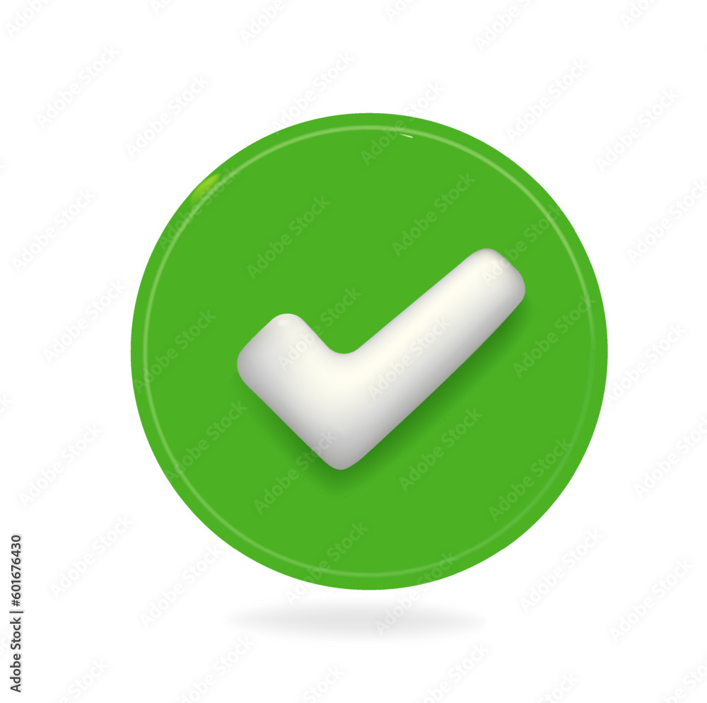 3d white tick on the green circle. Echo and approval of the concept. 3d vector in high resolution 3d white tick on the green circle. Echo and approval of the concept. 3d vector in high resolution