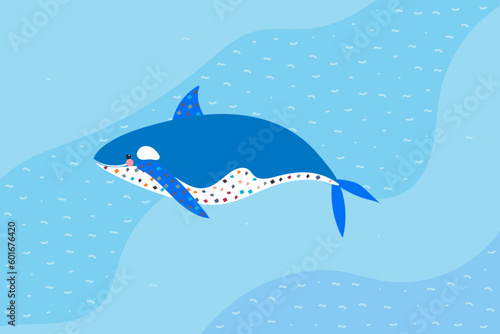 underwater life with killer whale  vector illustration