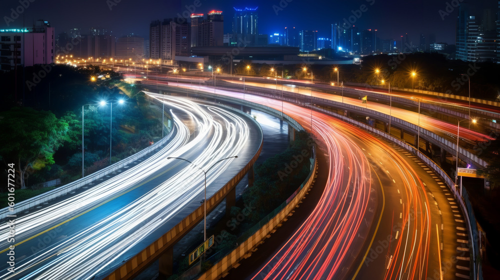 Abstract Motion Blur City, traffic in central district of city at night. Light trails with motion blur effect, long time exposure Abstract Motion Blur City, traffic in central district of city at night. Light trails with motion blur effect, long time exposure