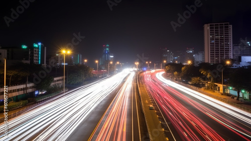 Abstract Motion Blur City, traffic in central district of city at night. Light trails with motion blur effect, long time exposure © Ployker