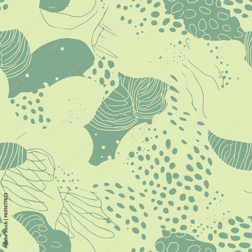 Fototapeta premium Tropical vector stylish seamless pattern with hand-drawn organic shapes in pastel colors.