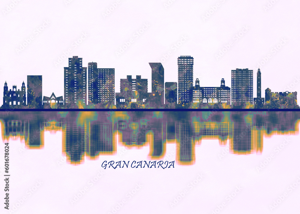Fototapeta premium Gran Canaria Skyline. Cityscape Skyscraper Buildings Landscape City Background Modern Art Architecture Downtown Abstract Landmarks Travel Business Building View Corporate