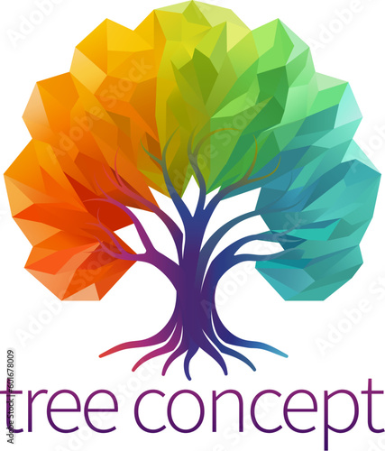 A rainbow tree abstract stylised mutli color concept design icon