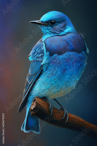A blue bird kingfisher is sitting on a branch. Generative AI photo