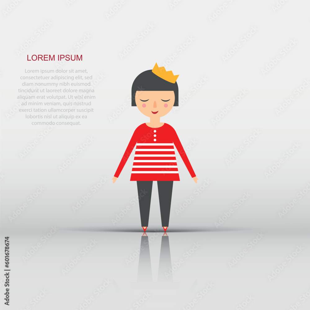 Cute girl icon in flat style. Woman character illustration on white isolated background. Cartoon girl business concept.