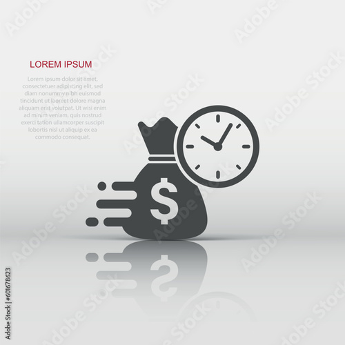 Business and finance management icon in flat style. Time is money illustration on white isolated background. Financial strategy business concept.