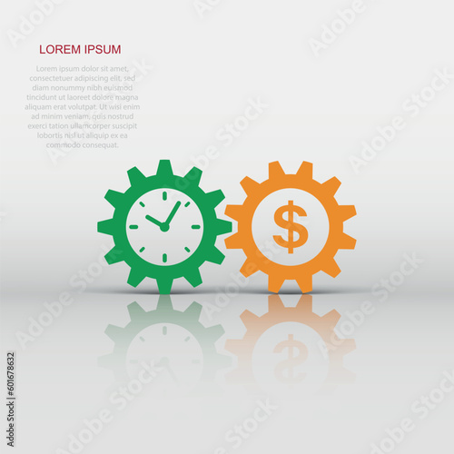 Business and finance management icon in flat style. Time is money illustration on white isolated background. Financial strategy business concept.
