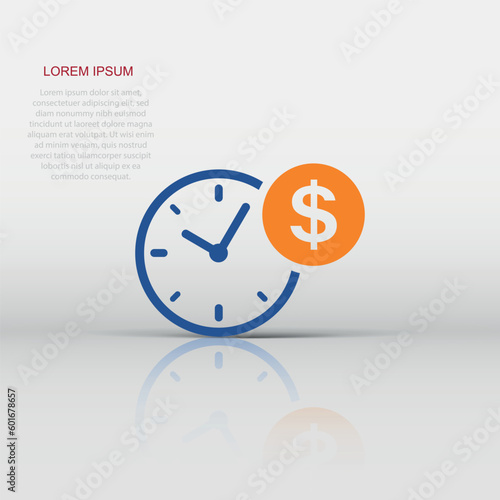 Business and finance management icon in flat style. Time is money illustration on white isolated background. Financial strategy business concept.