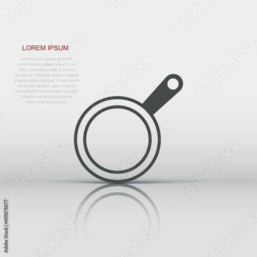 Frying pan icon in flat style. Cooking pan illustration on white isolated background. Skillet kitchen equipment business concept.