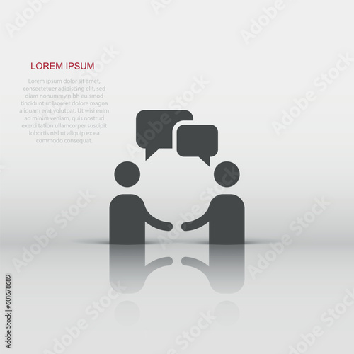 Talk people icon in flat style. Man with speech bubble illustration on white isolated background. Talk chat business concept.