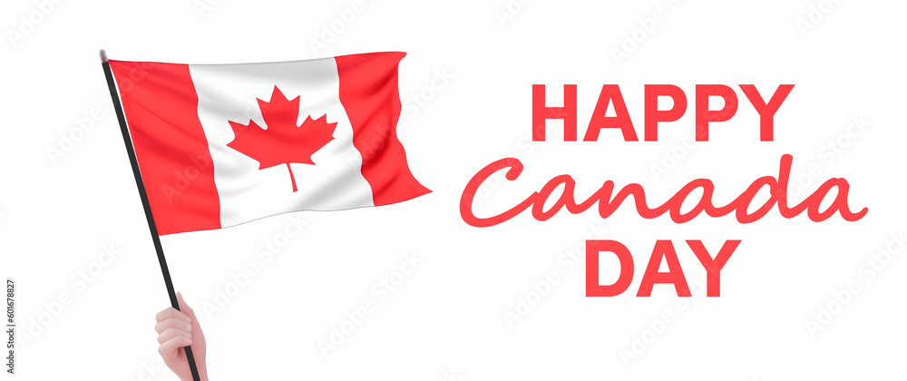 Fototapeta premium hand holding a waving flag of canada. Happy canada day illustration