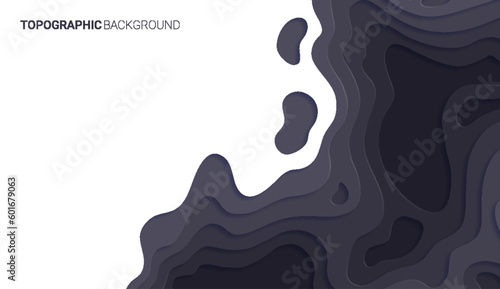 Abstract paper cut background with multi layers 3D effect and copy space. Smooth origami shape paper cut white and gray texture with gradient, topographic relief imitation vector illustration