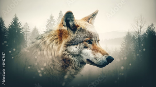 illustration wolf in nature  generative ai.