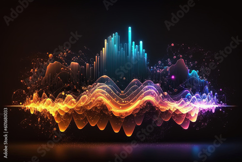 Sound wave  music audio frequencies concept. Abstract background  neon colors. Generative AI