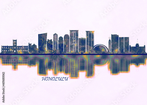 Honolulu Skyline. Cityscape Skyscraper Buildings Landscape City Background Modern Art Architecture Downtown Abstract Landmarks Travel Business Building View Corporate #601680062