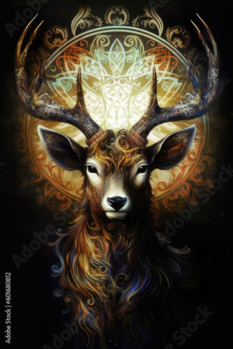 sacred ornamental deer. gnerative ai. © jozefklopacka