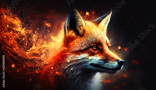 Foxin in flame. gnerative ai. © jozefklopacka