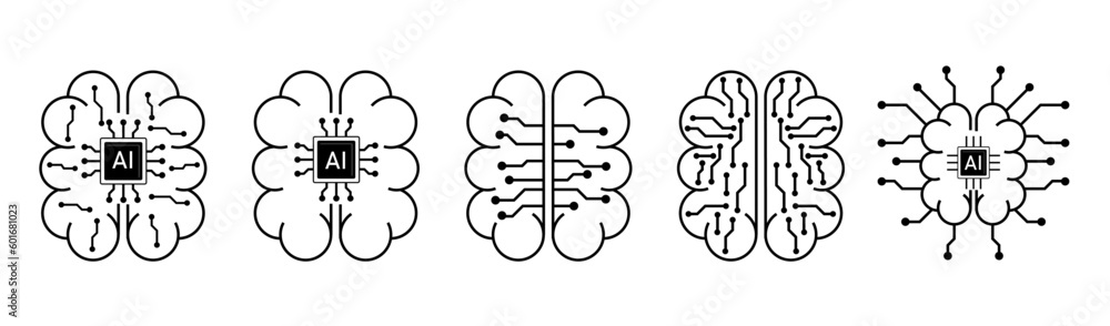 Obraz premium artificial intelligence icon logo brain with microchip and circuit board