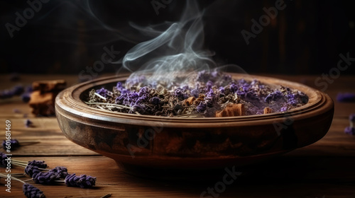Lavender still life with incense.