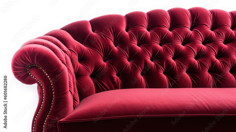 Obraz premium A close up of a red Chesterfield couch on white background