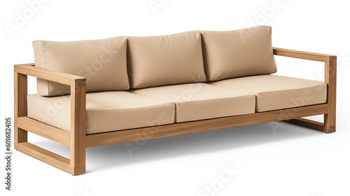 A sofa with a wooden armrest on white background