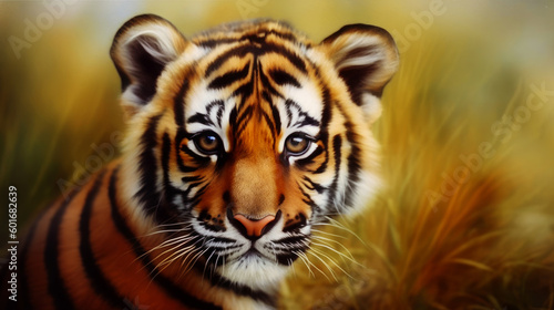 illustration of young tiger  abstract color background  generative ai.