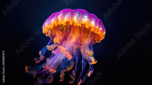 Neon glow Jellyfish in the wild. Generative AI