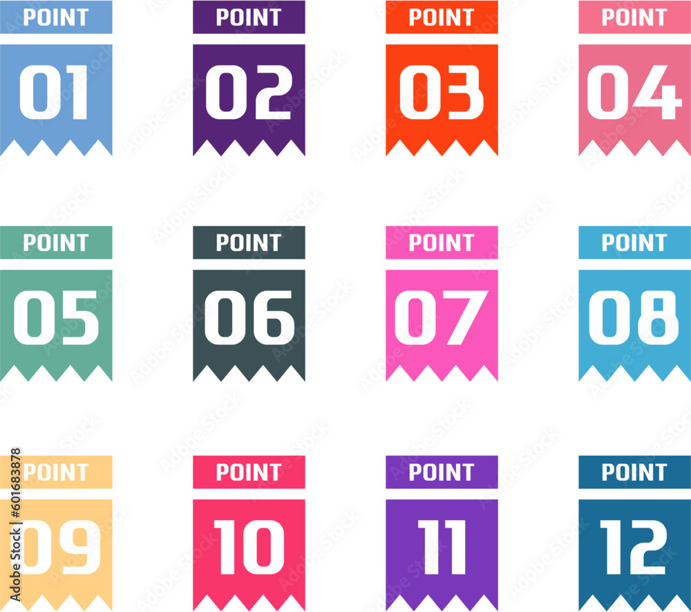 Number bullet point set vector icon, Number bullet point pop color vector Number bullet point set vector icon, Number bullet point pop color vector