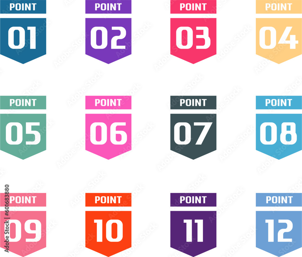 Number bullet point set vector icon, Number bullet point pop color vector Number bullet point set vector icon, Number bullet point pop color vector