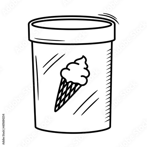 Sketch drawing of ice cream jar. Supermarket dessert food vector illustration. Grocery product doodle container. Outline storage can